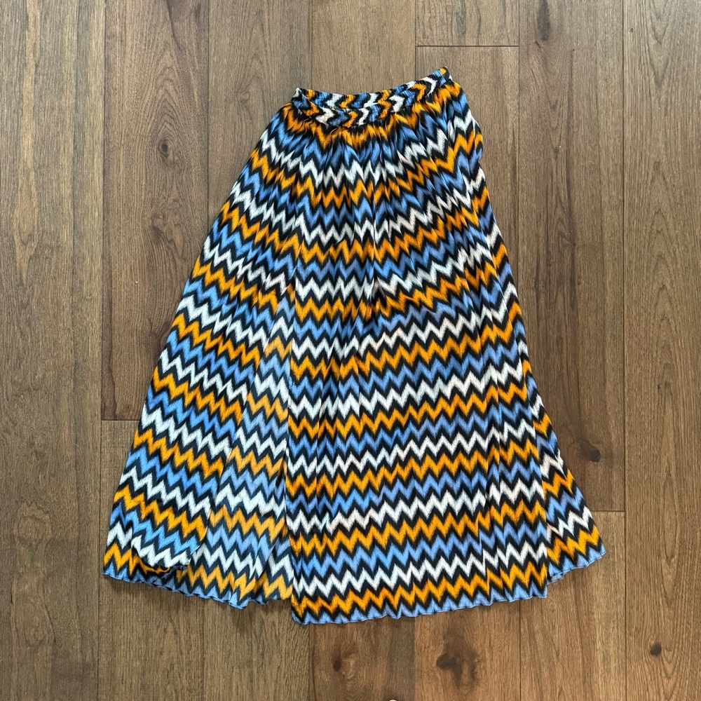 MICHAEL Michael Kors Black Blue Orange Midi A-Line Skirt Zigzag Size XS